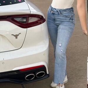 Flared criss cross jeans